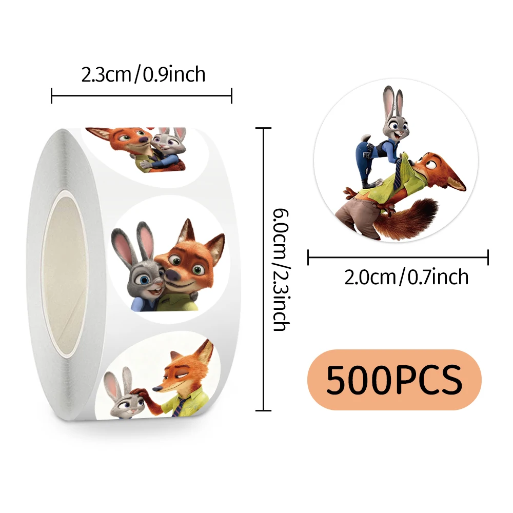 

500pcs/roll Kawaii Disney Zootopia 2 Cartoon Stickers Cute Anime Fox Judy Rabbit Nick Decals Laptop Phone Guitar Sealing Sticker