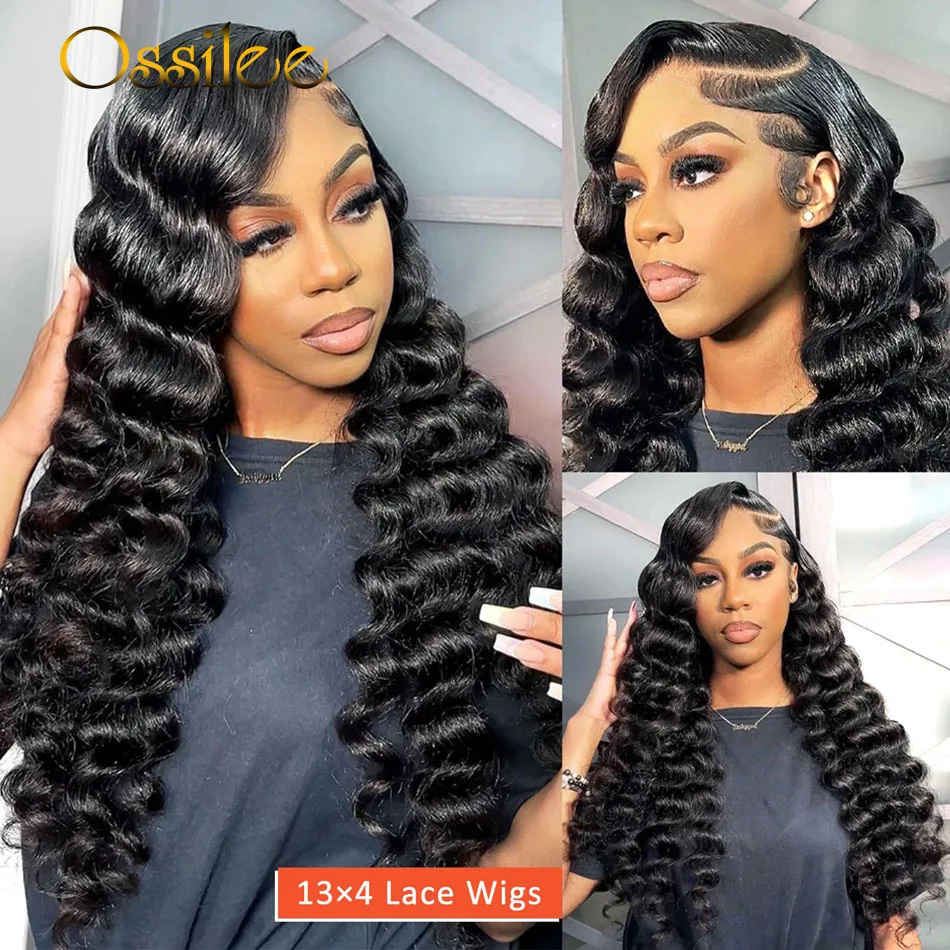 Ossilee Wig longgar gelombang 13x6 HD renda Frontal Wig rambut manusia depan renda keriting longgar 13x4 Wig renda penuh 5x5 HD Wig penutupan renda