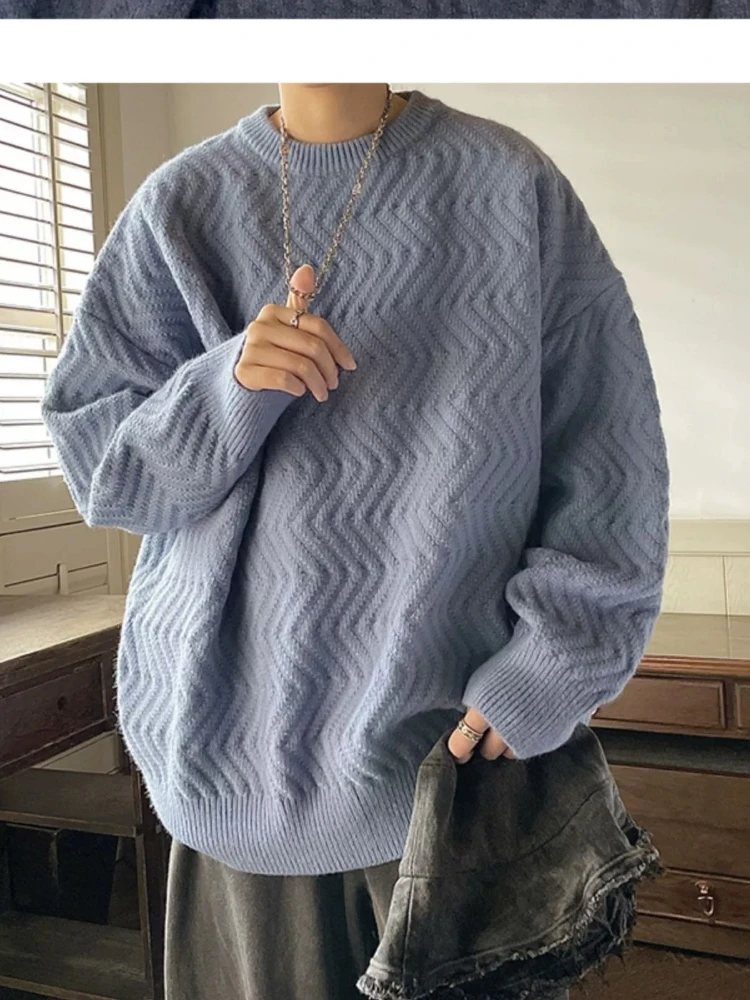 

Loose Fit round Ne Knitwear Men's Color Sweater Textured Faionable Japanese Lazy Sle Autumn Winter Faionable