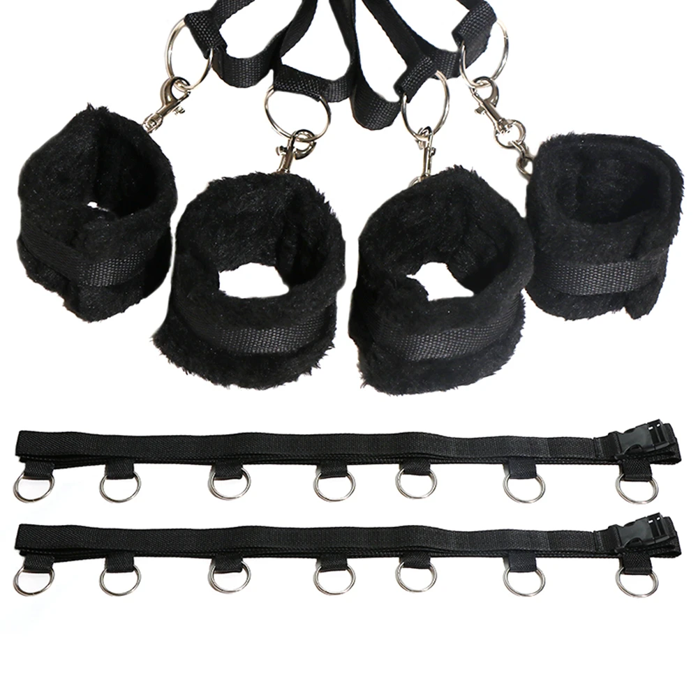 Sex Bondage BDSM Kit Restraints Set Sex Toys with Hand Cuffs Ankle Cuff Slave On The Bed Open Leg Flirt Toys for Women Couples