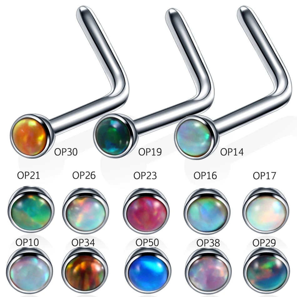 1Pc 316L Stainless Steel Straight L Shape Nose Stud for Women Opal Stone Nose Ring Nariz Nase Pircing Body Piercing Jewelry 20G