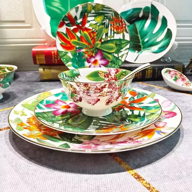 Tropical Rainforest Series Western Food Plate, Rice Bowl, Soup Pot, Tableware, Wizard of Oz Bone Porcelain Tableware, Gift Gifts
