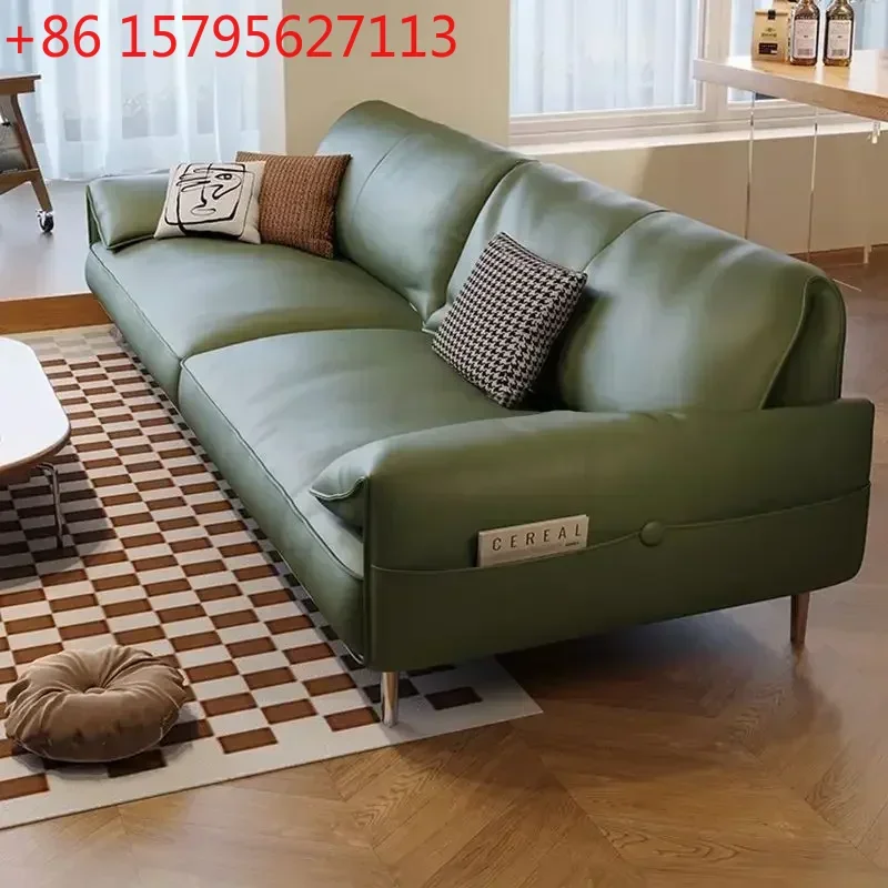 American Modern Simple Leather Sofa, Elephant Ear Sofa, Living Room Hotel Small Apartment Dark Green Retro Style