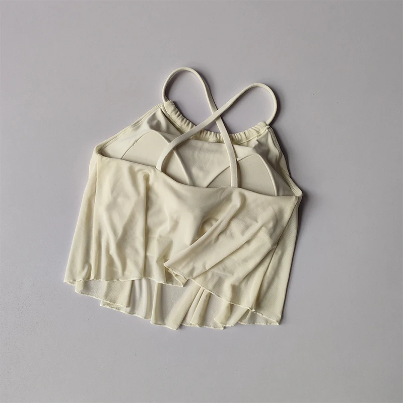 Netz-Imitat-Zweiteiler-BHs Sport-Lingerie-Shirts Damen Feste Yoga-Kleidung Träger-Pilates-Trainings-Fitness-Weste für draußen – Detail 4