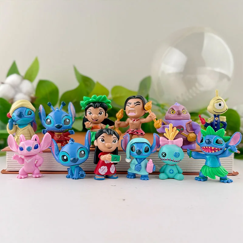 Set de 12 Figuras de Acción de Lilo y Stitch, Juguetes Coleccionables de PVC, Lilo, Angel, Jumba, Decoración de Escritorio, Adornos para Pasteles, Regalo para Niños, Figuras de Anime