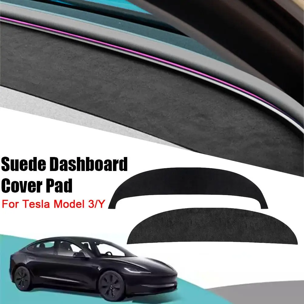 Suede Dashboard Cover Pad For Tesla Model Y Juniper 2025 Model 3 Sunshade Protector Anti-UV Dash Mat Sun-shading Non-slip Pads