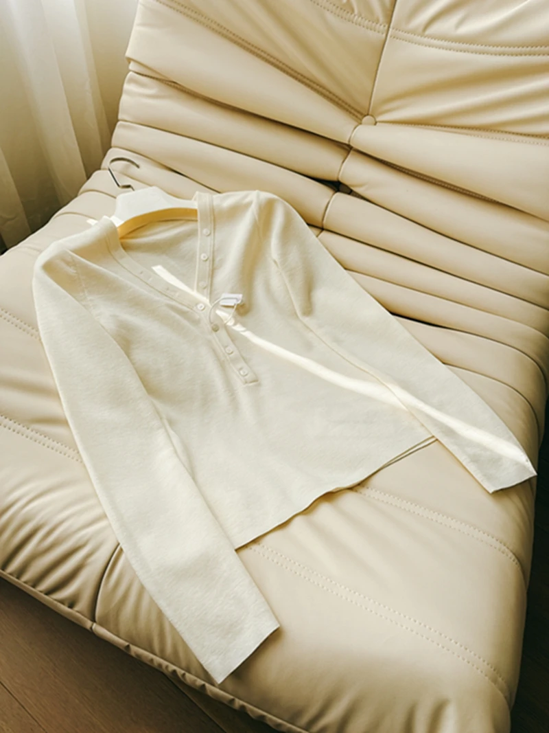 

mat High-End White V-Ne Long Sve Knitted Base Layer Autumn Winter Slim Fit Woolen Henry Knitwear Inner Wear