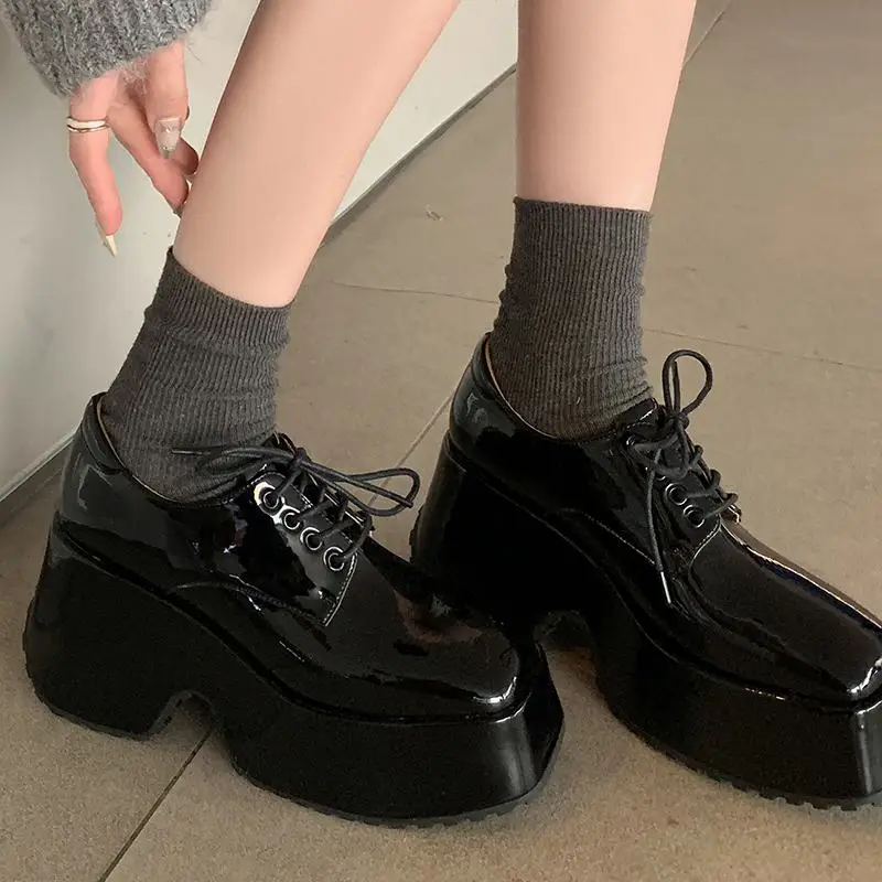 Krazing Pot-zapatos de gladiador de piel auténtica para mujer, calzado de otoño con cordones, plataforma escolar británica, fondo grueso, hermosos zapatos de dama, 2024