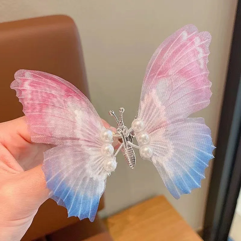 Children\'s Beautiful Gradient Butterfly Hair Clip and Moving Butterfly Wings Princess Hair Accessories Girl Hair Clip Gift