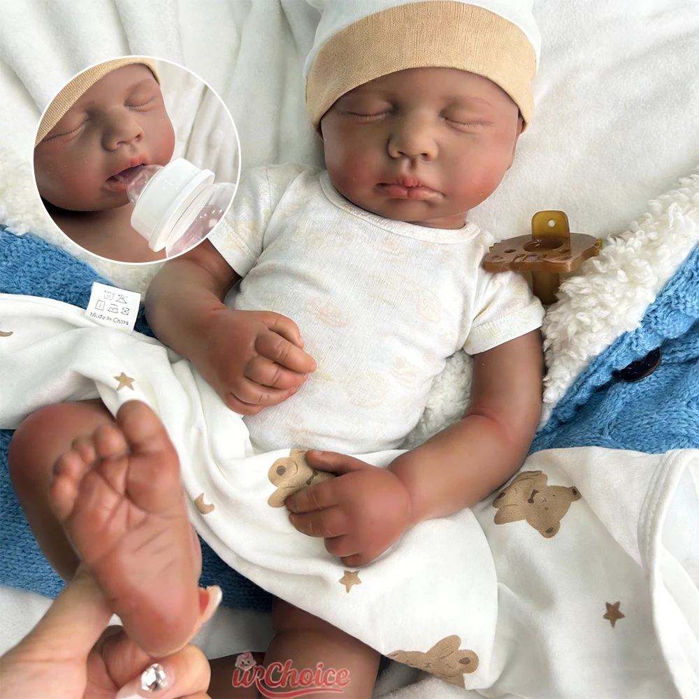 20Inch Dark Skin Loulou Realistic Silicone Reborn Baby Girl/Boy Handmade Soft Lifelike Waterproof Doll for Movie Scenes Kids Toy
