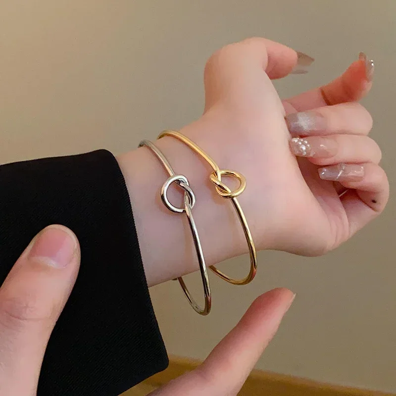 Plated Knotted Opening Bangles for Women Minimalist Fashion Metal Hollow Cuff Bracelet Charm Punk Bangle Party Hand Jewelry image 3
