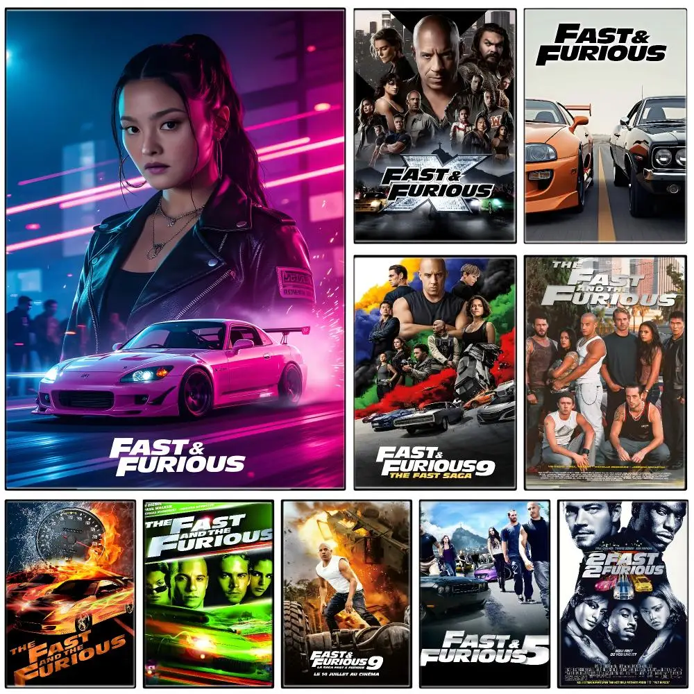 Car Action Film F-Fast & Furious Poster  Self-adhesive Art Waterproof Paper Sticker Coffee House Bar Room Wall Decor