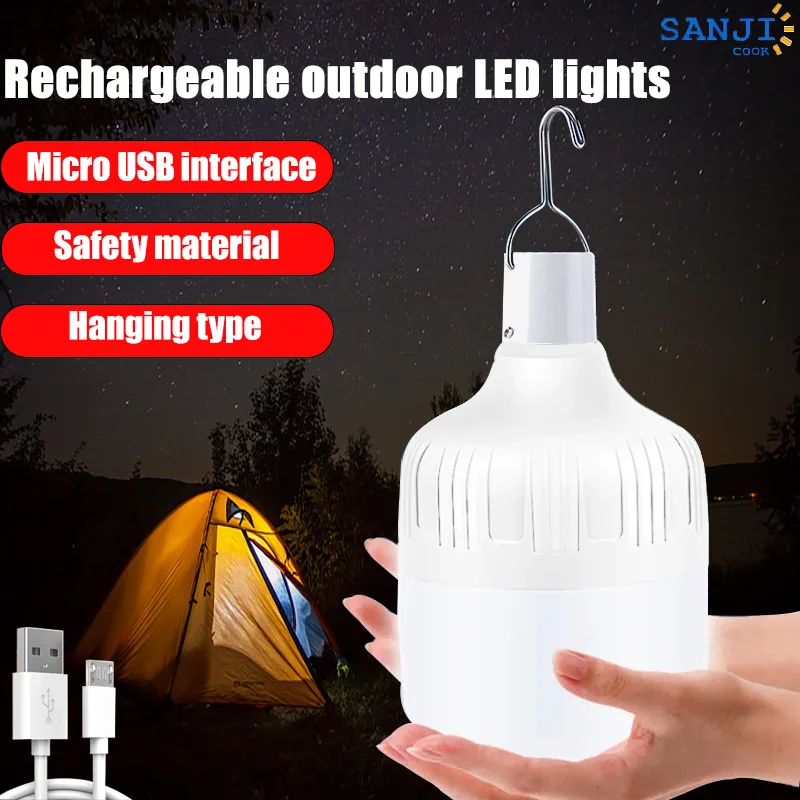 USB Rechargeable Bulb LED Outdoor Emergency Light Camping Fishing BBQ Portable Hanging Night Light Adjustable in Multiple Gears