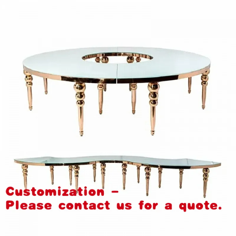 

custom.Luxury Event Furniture Round Mirror Banquet Wedding Table Stainless Steel Serpent Wedding Table Rental