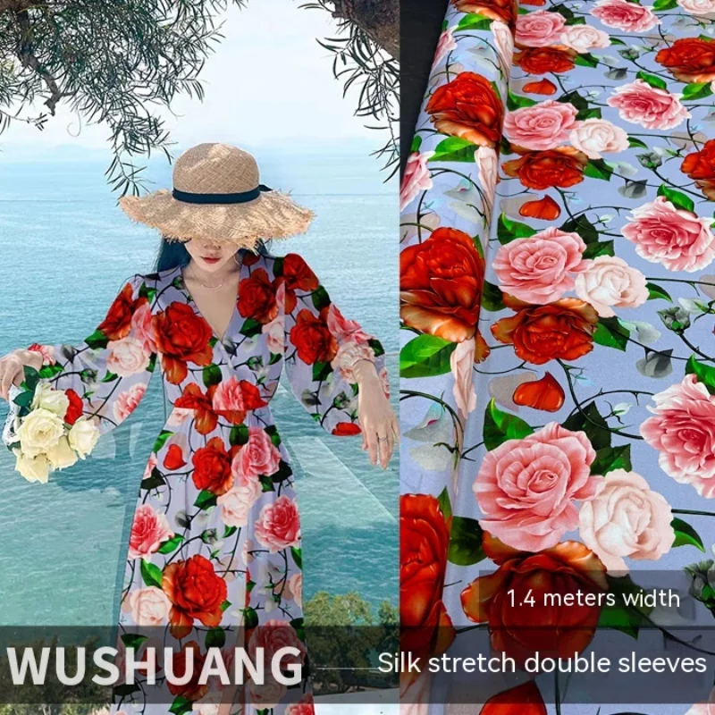 Silk Stretch Crepe De Chine Mulberry Silk Material Spring Summer Flower-printed Dyed Shirt Dress Wide Sewing Wholesale Fabrics