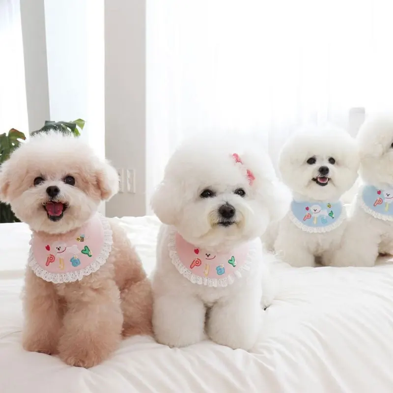 Korean Version of the Pet Triangle Scarf Cute Lace Embroidery Dog Bib Puppy Drool Towel Pet Cat Accessories