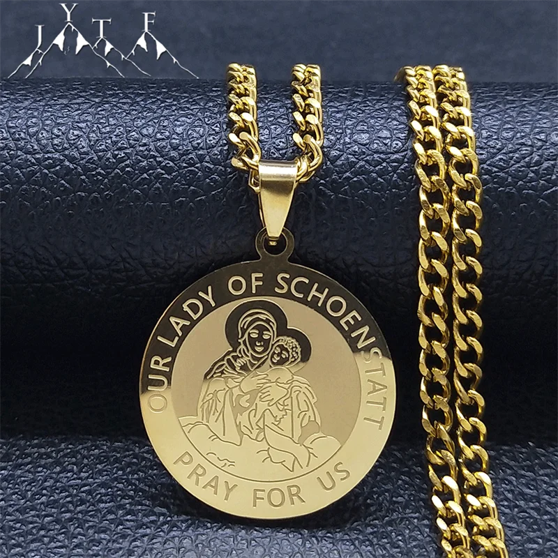 Medallas de tu señora de la escuela, PRAY para el Arcángel de EE. UU., collar católico, collares con medallas de Color dorado de acero inoxidable, joyería N3193