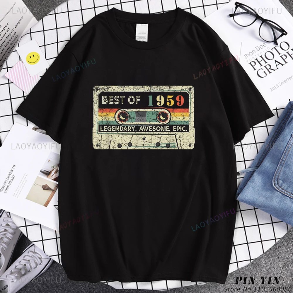 Born in 1959 65 Years Old T Shirts Men Vintage  65th  Legends Audio Tape Graphic   Birthday Gifts Summer  T Shirt Fashion