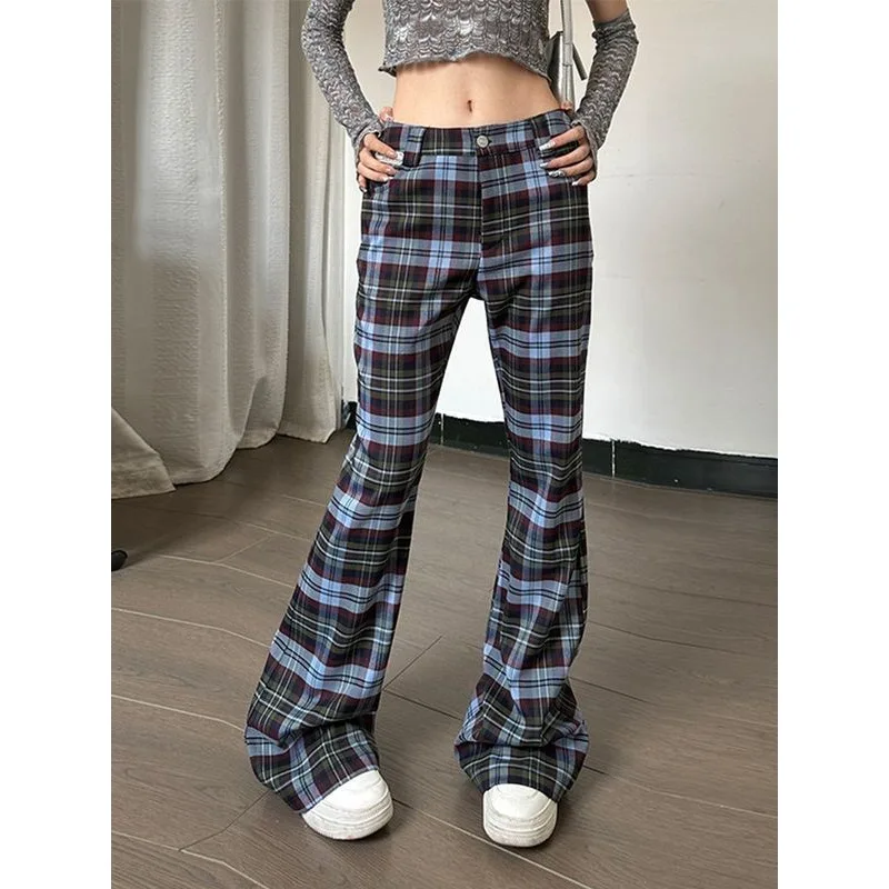 Deeptown Vintage Y2k Plaid Pants Woman Coquette Striped Streetwear Flare Trousers Japanese Harajuku Baggy Koran Spring Casual