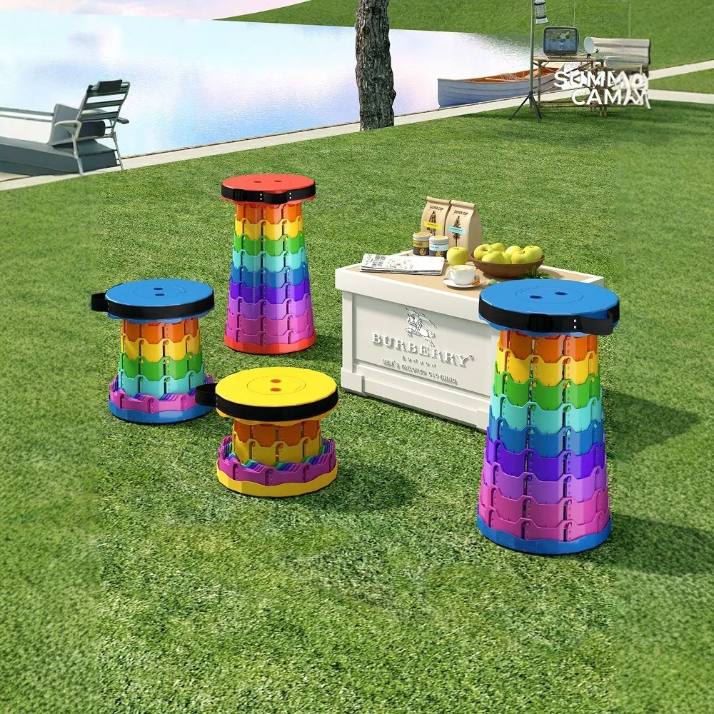 NEW Rainbow Retractable Stool Household Portable Small Stool Travel Folding Stool Retractable Shoulder Small