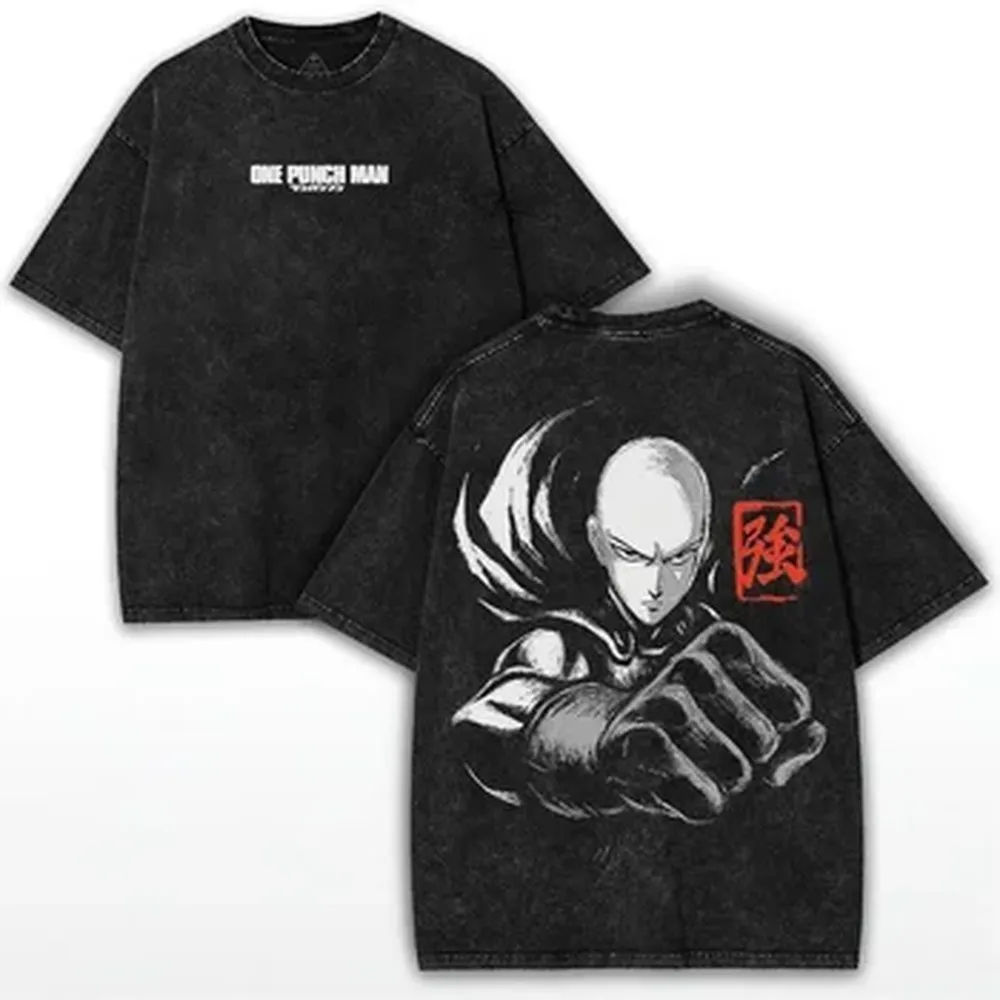Hot Anime ONE PUNCH-MAN Saitama T Shirt For Men Clothing Vintage Washed Cotton Oversized T-shirt Manga Printed Y2k Tees Tops
