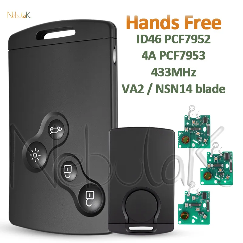 

Keyless Go Fob ID46 4A Chip fit Renault Megane 3 Laguna 3 Grand Scenic Koleos Fluence Clio IV Captur Proximity Smart Remote Key