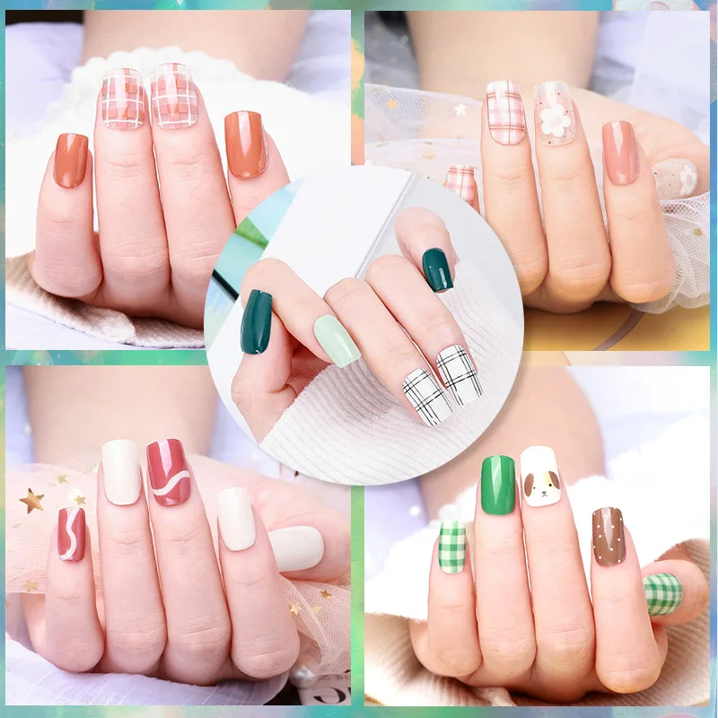 16 Tipps neue halb gehärtete Gel Nagel Aufkleber 3D Vergoldung Phototherapie Kleber Maniküre Patch Full Cover Nail Art Dekorationen