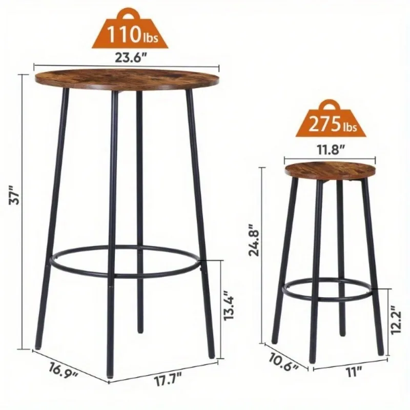 Small Dining Table Set Round Bistro Counter Height Bar Table and Stools