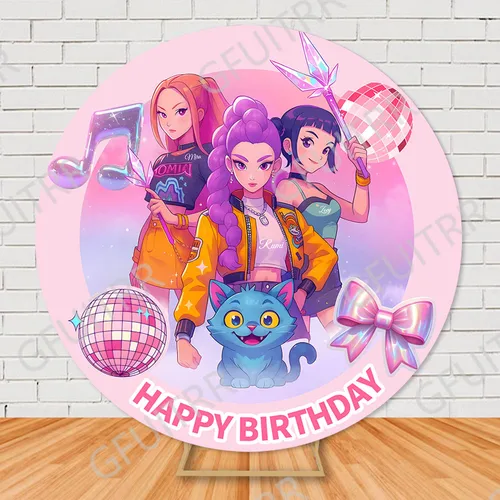 Imagen 2 del producto Fondo redondo K-Kpops Demon Hunterr para niña, fiesta de cumpleaños, foto, decoración de baile, Baby Shower, círculo, accesorios para fotografía de estudio