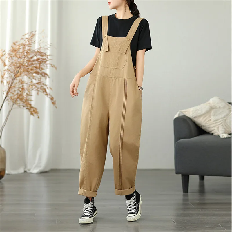 

New Autumn Jumpsuit for Women Loose Large Size Casual Fashion Haren Shoulder Strap Pants Solid Color Ruffle Retro Overalls