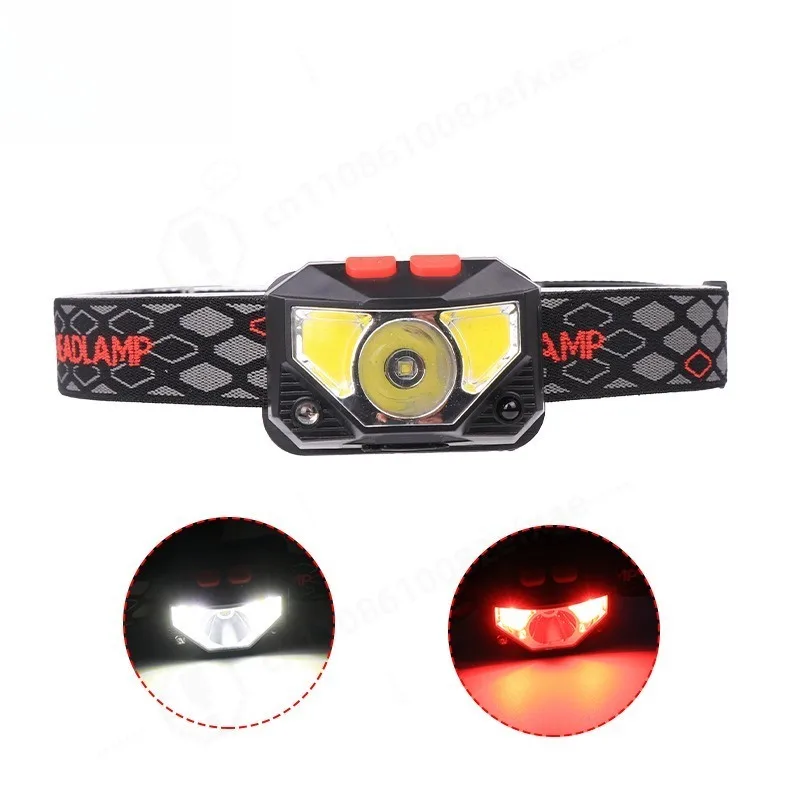 XPG+COB Sensor Headlamp Red‑White Light USB Rechargeable Power Indicator Bright LED Head Torch for Outdoor Camping Fishing
