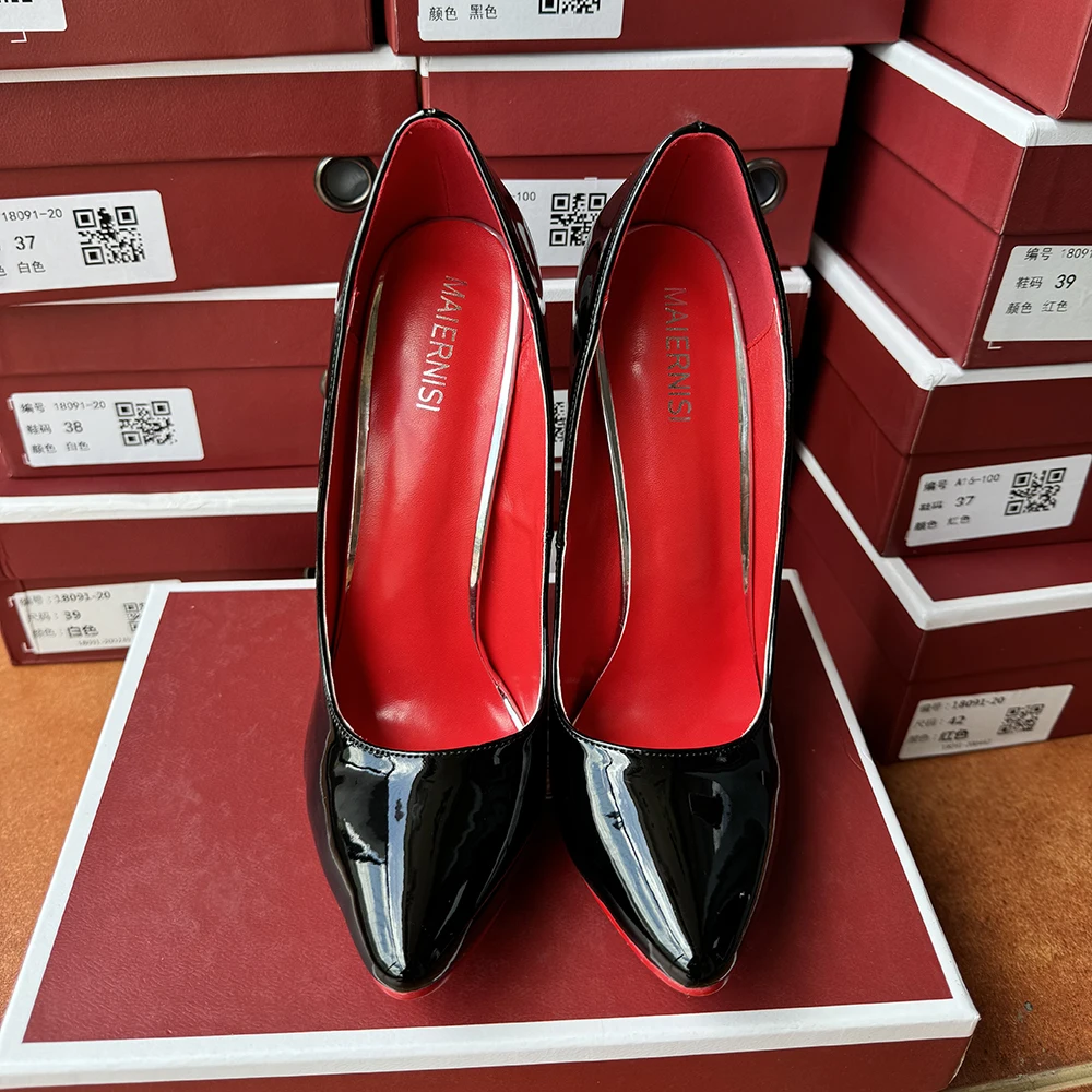16cm Extreme Metal High Heels Stilettos Sexy Women Solid Black With Red inside Pumps Fetish Model Party Unisex Shoes Size 35-46