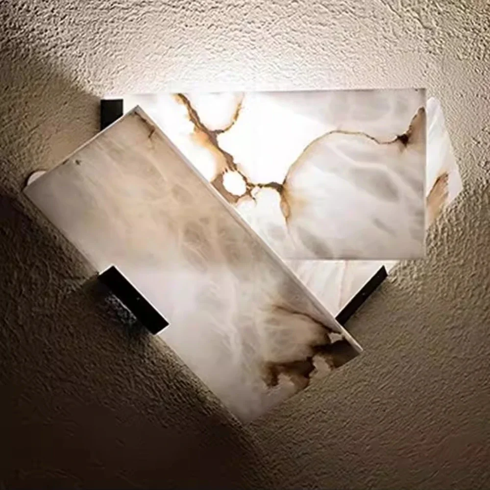 All Copper Alabaster Marble Wall Sconce, Modern Spanish Wall Light for Bedside, Corridor & Accent Wall