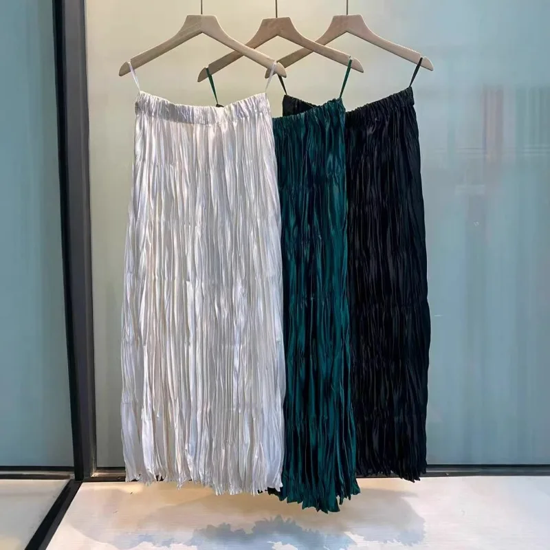 

Miyake Irregular Handmade Pleated Half Skirt Long 2026 Spring Pleated Long Skirt Simple Loose Large Size Women Fold Dress 88cm