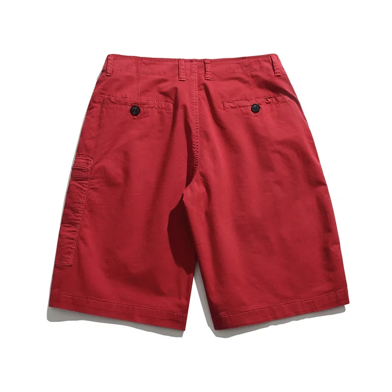 Calções de algodão casual masculino, shorts soltos, de alta qualidade, cor pura, ao ar livre, bolsos múltiplos, com zíper, moda verão