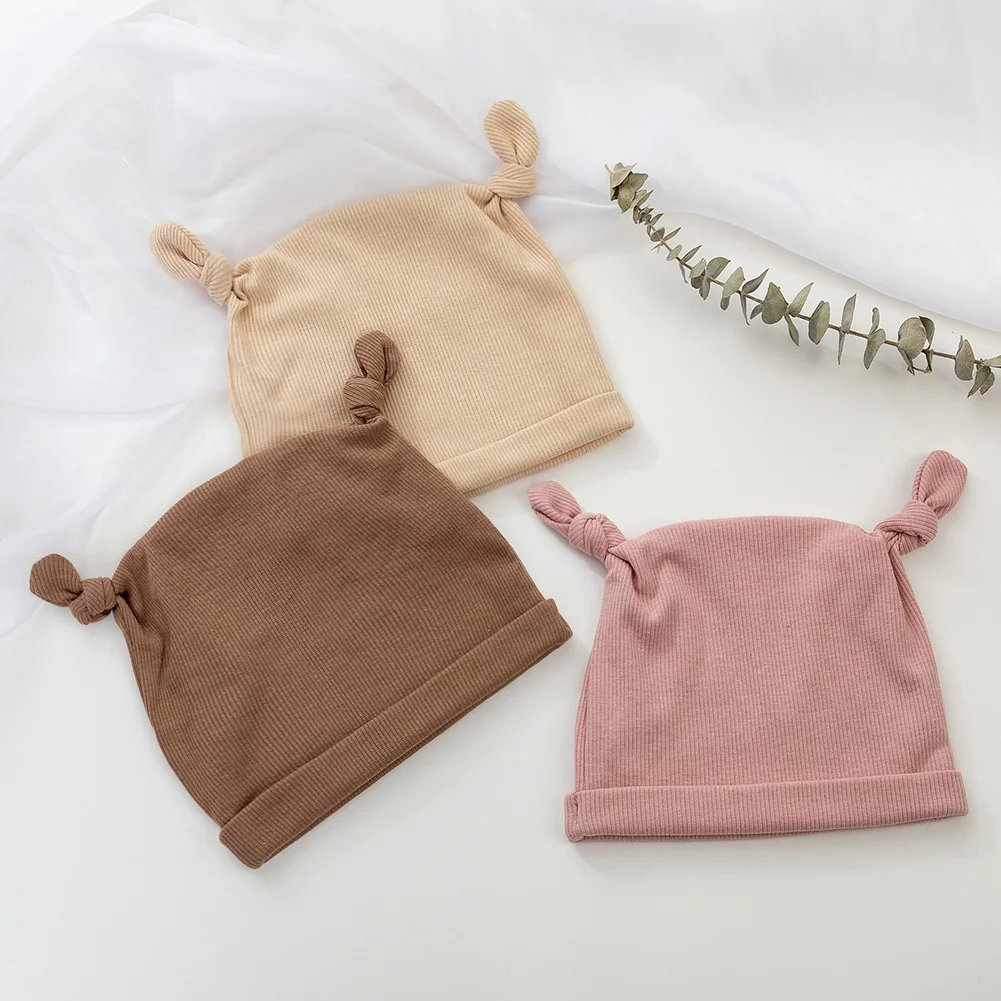 Turbante com nervuras sólidas do bebê Índia Chapéus, Gorros para meninos recém-nascidos, Chapéus para outono e inverno, Cowhorn bonito