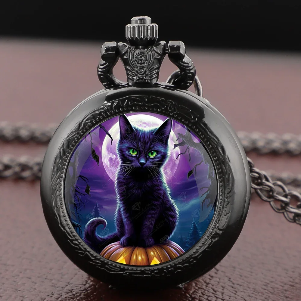 

Карманные часы с черным котом, арабский циферблат, винтажное женское ожерелье, часы с подвеской, мужские часы, подарки на Хэллоуин, Relojes De Bolsillo