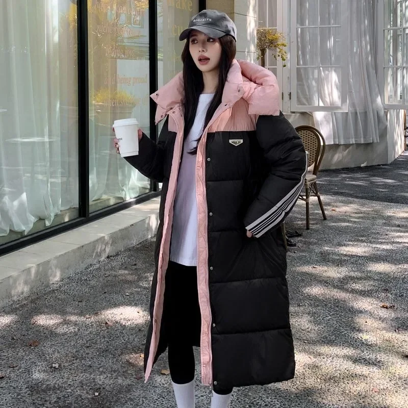 2024 New Women Down Cotton Coat Winter Jacket Female Long Below The Knee Parkas Thicken Warm Hooded Outwear Loose Casual Outcoat