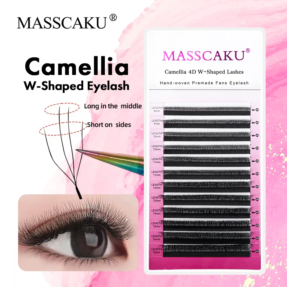 

Salon-quality Camellia 4D 5D W Shaped Eyelash Extensions C D Curl Hand Woven Multi-layer Premade Fan False Eyelashes by MASSCAKU