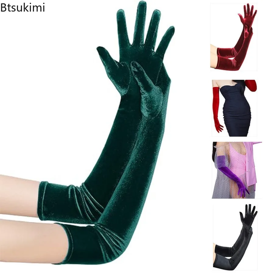 

Classic Women Golden Velvet Long Gloves Velvet Fashion Evening Dress Accessories Etiquette Gloves Retro Style Elegant Warm Glove