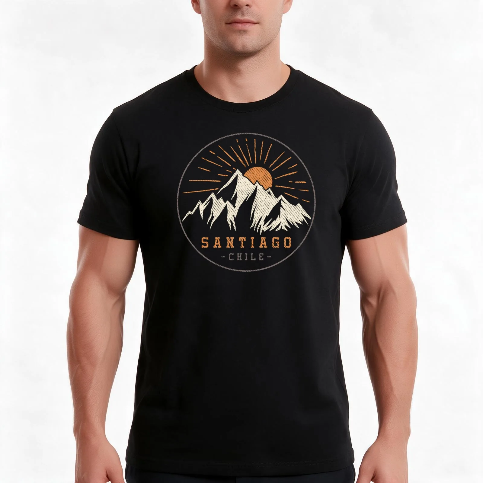 Santiago Chile Vintage Mountains Sunset Retro Souvenir T-Shirt, Summer Casual Cotton Tee, Oversized Streetwear Tops, 100% Cotton