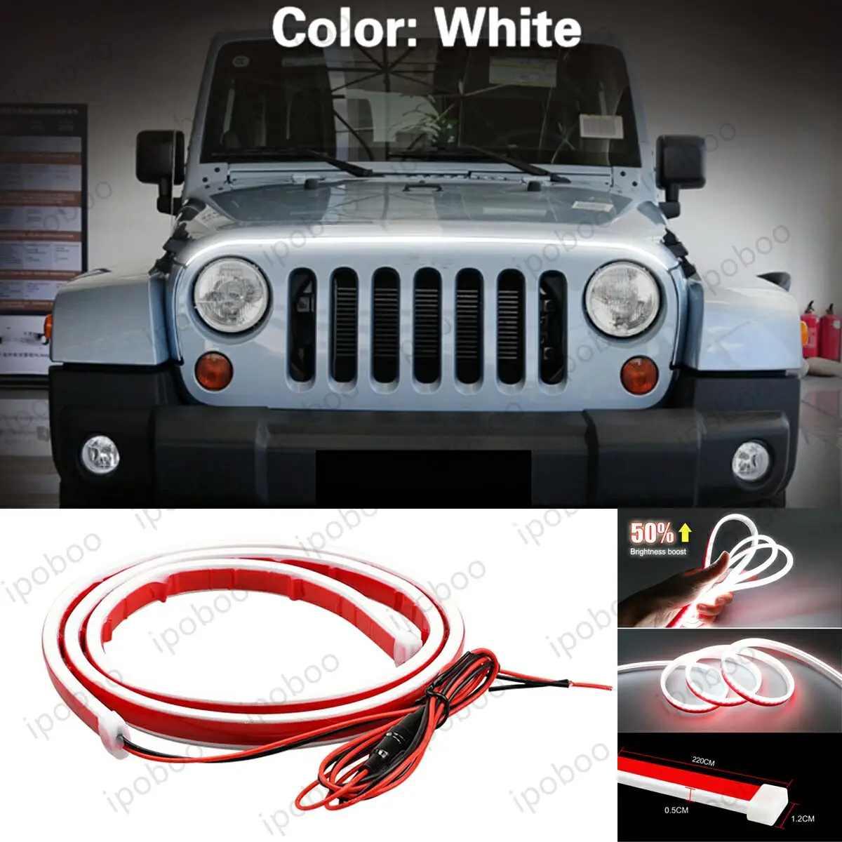 

86" LED Hood Light Strip For Jeep Wrangler 1993-2022 Flexible Dynamic Scan Start Up Hoodbeam Kit Engine Cover Decoration Light