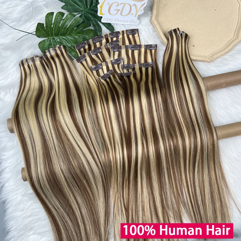 

# Накладные прямые невидимые бесшовные пряди для наращивания волос P427, 100% натуральные необработанные человеческие волосы, с цветными прядями, на клипсах из полиуретана, 7 шт./набор, 100 г