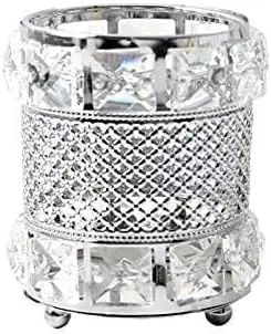 

Silver Makeup Brush Holder Organizer,Handcrafted Vintage Cosmetics Brushes Eyebrow Pencil Pen Cup Collection, Crystal Flower Va
