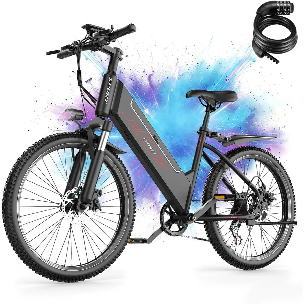 

High-Power 1500W 48V 12Ah Removable Battery Electric Bike, 26, Up to 25MPH, 65-Mile Range, 5 Levels & 7 Speeds