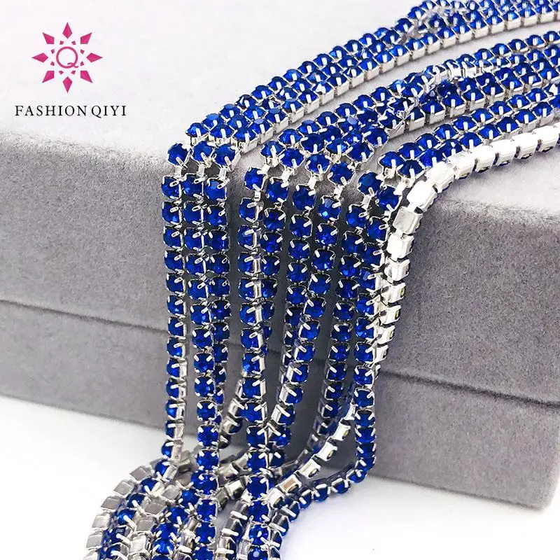 Hot Sale!!!5 yards Super bright encryption Light green 2mm-4mm silver base rhinestones cup chain,diy clothing accessories