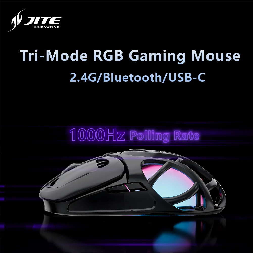 

Эргономичная сверхлегкая беспроводная игровая мышь JITE W-3 — трехрежимное подключение, частота заката 1000 Гц для соревновательных игр