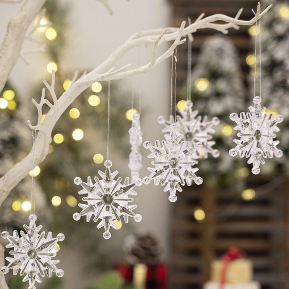 

6pcs Acrylic Christmas Snowflake Home Decorations Christmas Tree Pendants Hanging Ornaments Shopping Mall Decorative Pendants