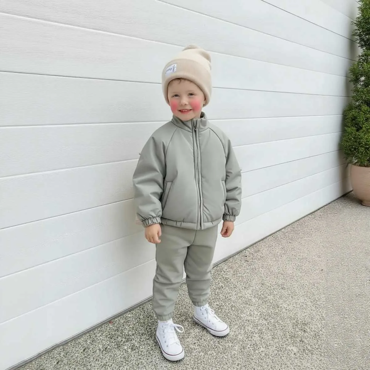 WOOFOO Solid Color Kids Winter 2Pcs Outfit Warm Padded Jacket and Cuffed Pants Loose Fit Neutral Tracksuit Newborn Baby Items