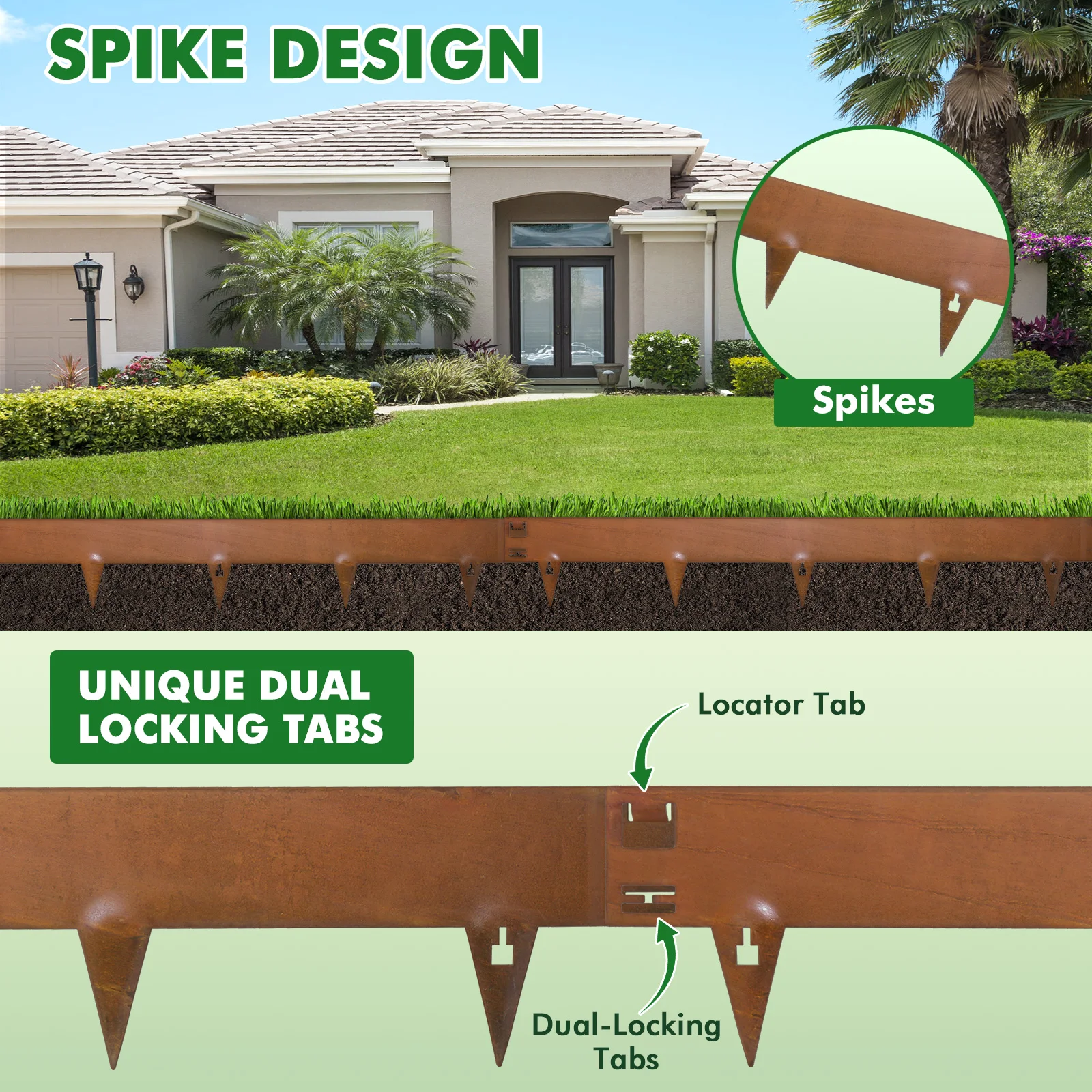 5Pack 6/6.5/8 H in Tall 18FT Corten Steel Landscape Edges Metal Garden Edging Lawn Borders  No Dig Kit | Garden Edging Border Lawn Edging, Flexible Edging for Landscaping Flower Beds Yard Pathway Paver Edging (Making rust）